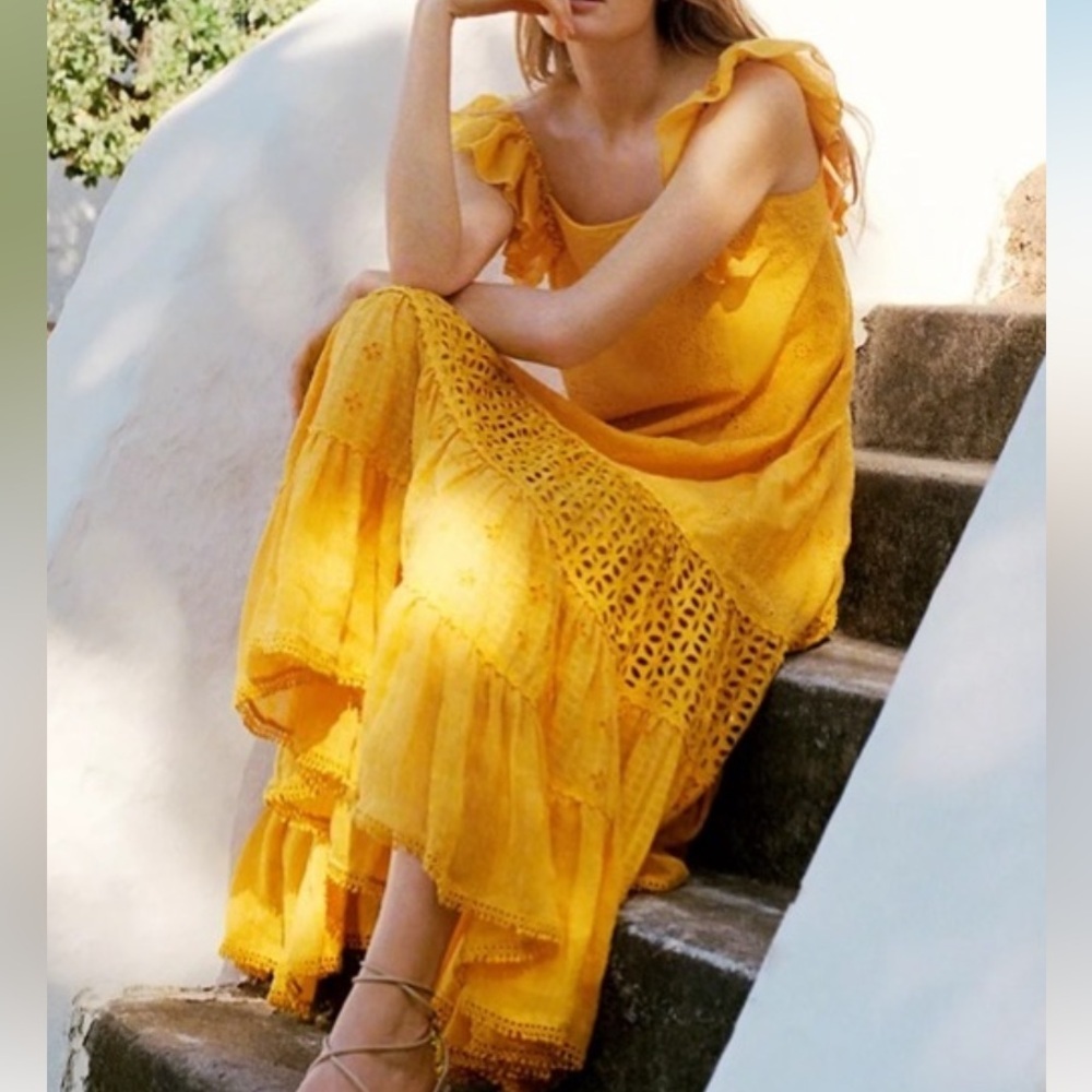 Anthropologie Sunlit Yellow Lace Maxi Dress
